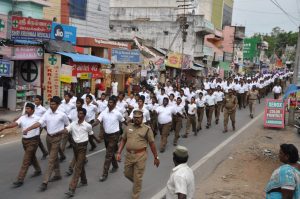 RSS Pathasanchalan(route march) was held on May 7, 2019, during the Sangha Shiksha Varga(RSS Training Programme) in Vellore, Tamil Nadu. Image Source: rsschennai.blogspot.com