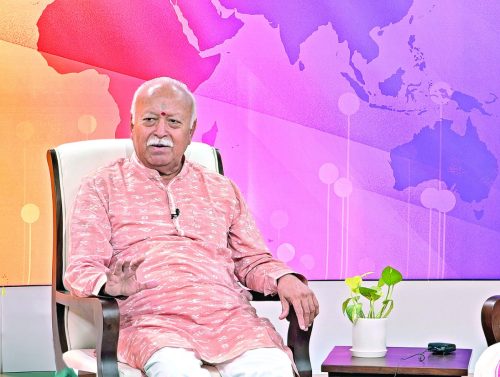 RSS Sarsanghchalak Mohan Bhagwat at the RSS headquarter in New Delhi known as 'Keshav Kunj' 